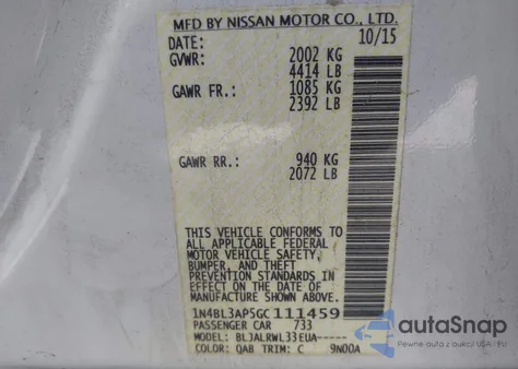 2016 Nissan Altima 3.5 Sl/3.5 Sr из США, поврежденный, VIN 1N4BL3AP5GC111459